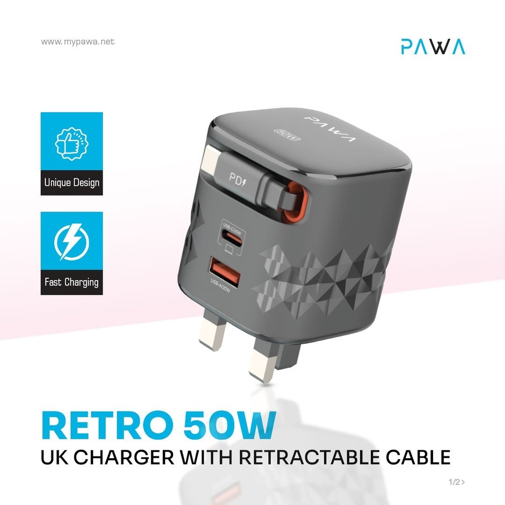 شاحن هاتف جداري PW-TAR50ACT-BK